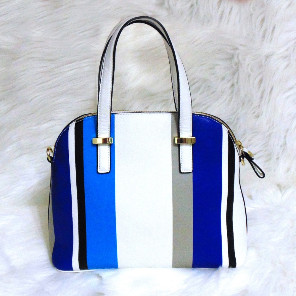 Kate Landry Blue and White Striped Hand Bag - Picture 3 of 8